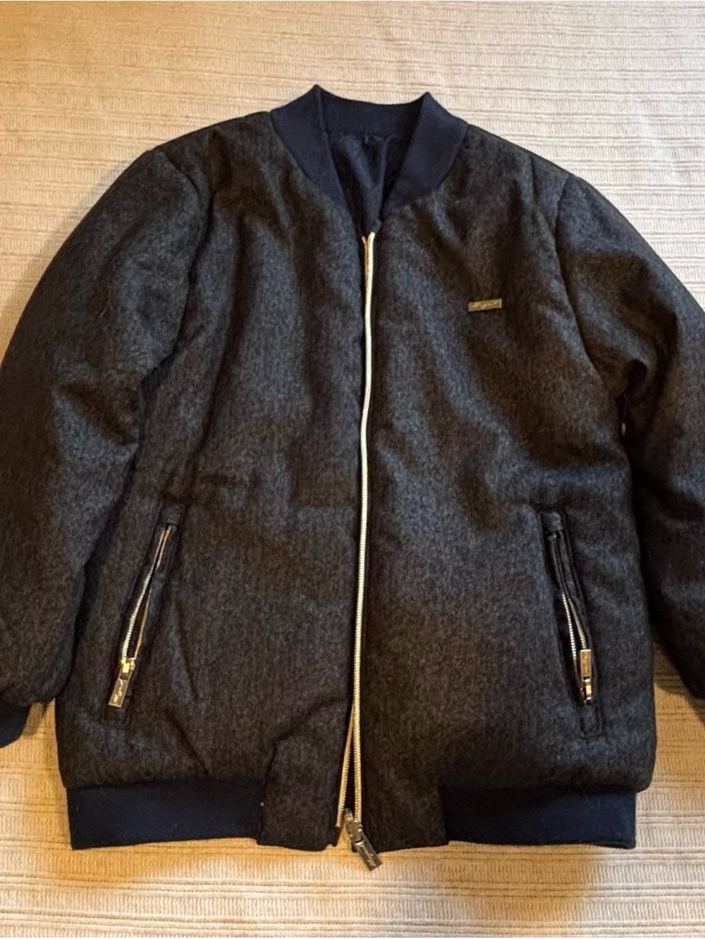 Mayoral Dark Gray Wool-Blend Bomber Jacket with Navy Trim